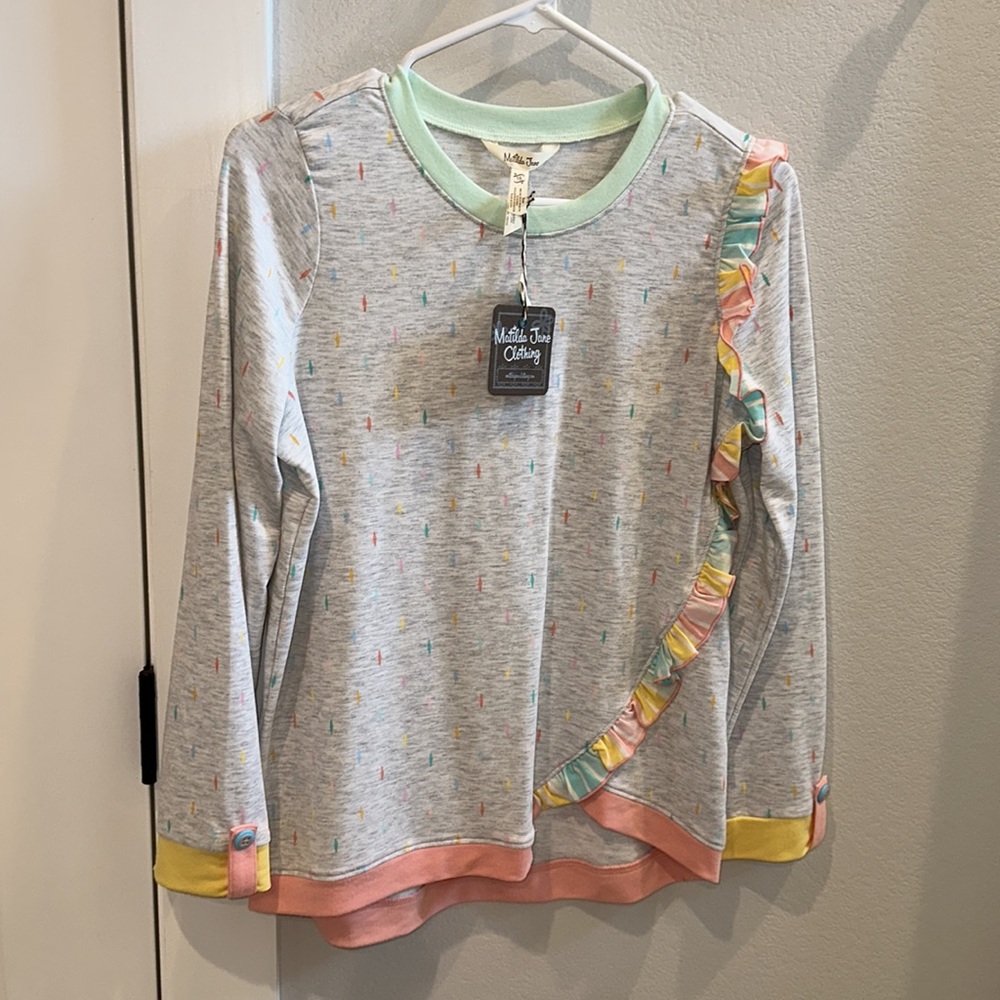 New Matilda Jane Clothing Girls Teen Tween Long Sleeve Rainbow Ruffle Tunic Top